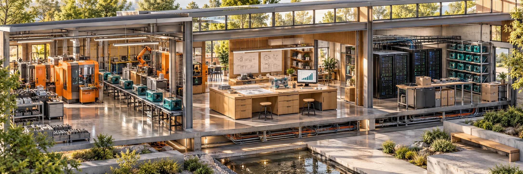 Illustrative cutaway connecting an operating environment with planning, financial understanding and technology