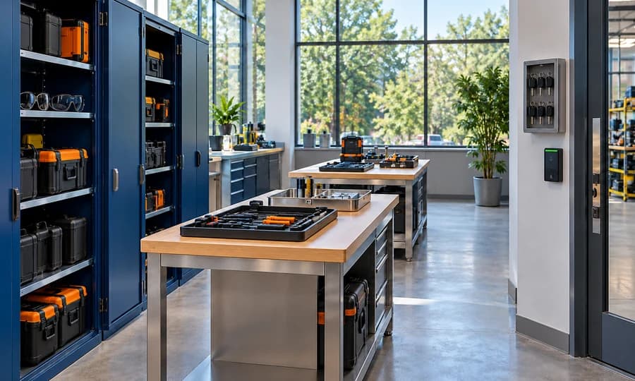 Prepared workstations with organised equipment, clear circulation and controlled access