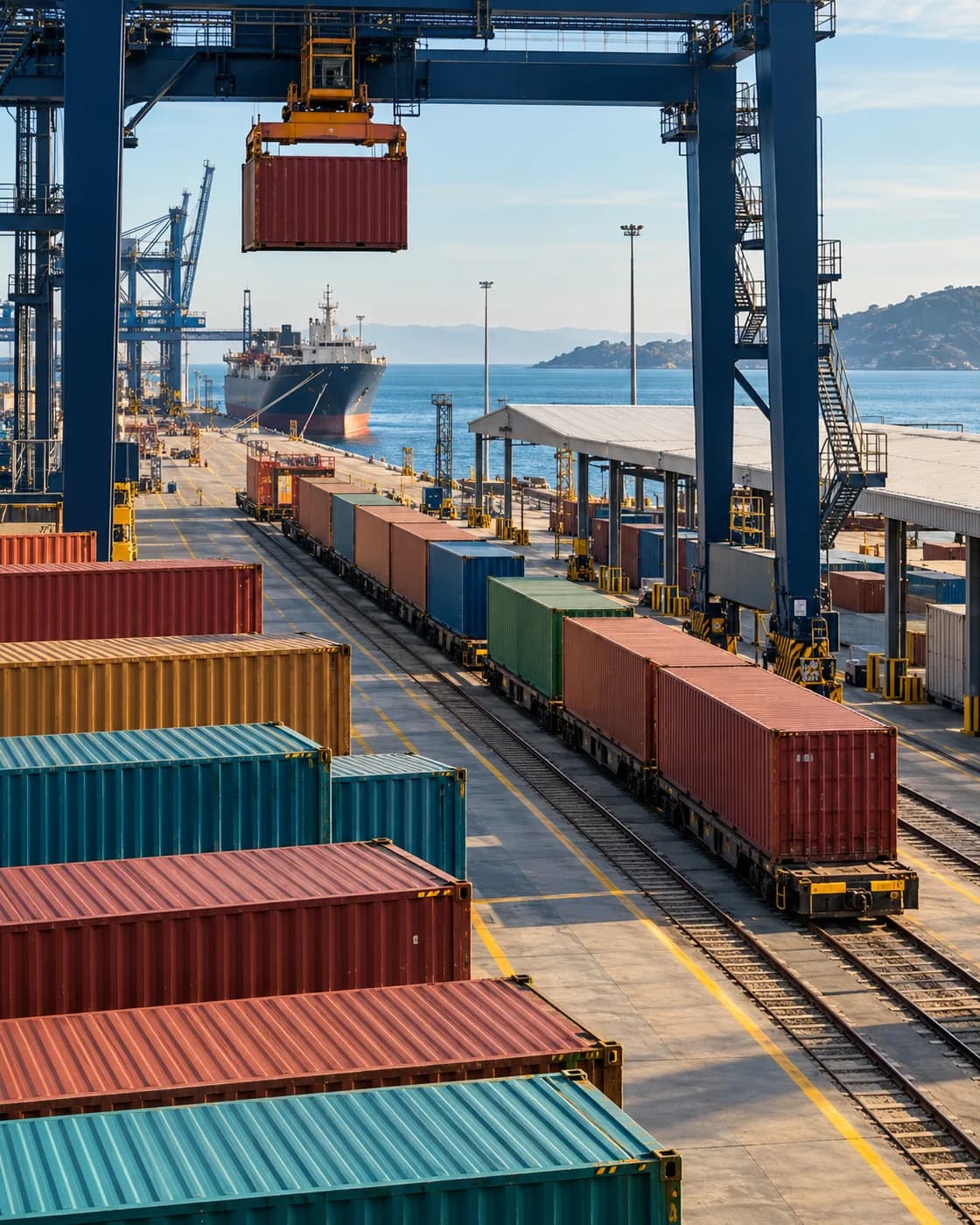 Illustrative freight and supply infrastructure connecting goods movement and delivery