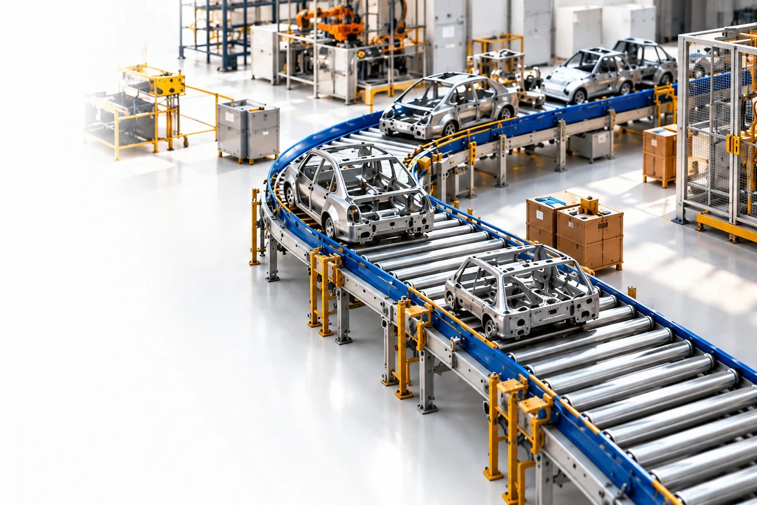 Illustrative automotive assembly line connecting material supply with production