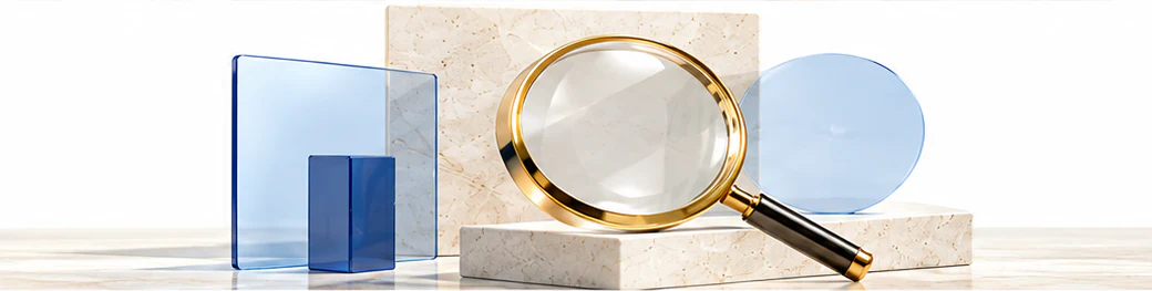 Gold magnifier with stone and blue glass.