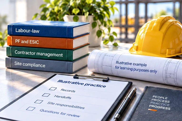 Responsibility-learning books, hard hat, example plans and unchecked practice questions about records and handoffs.