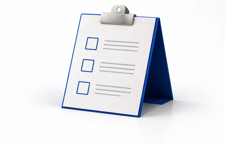 Assessment clipboard with three empty boxes, indicating requirements still need clarification.