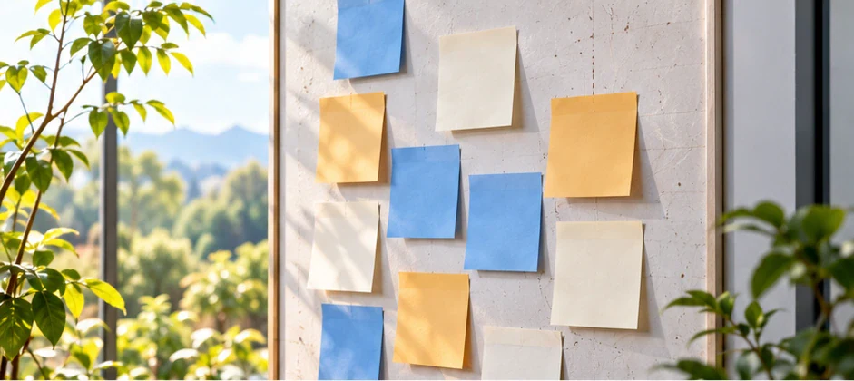 Customer needs represented by notes on a glass panel.