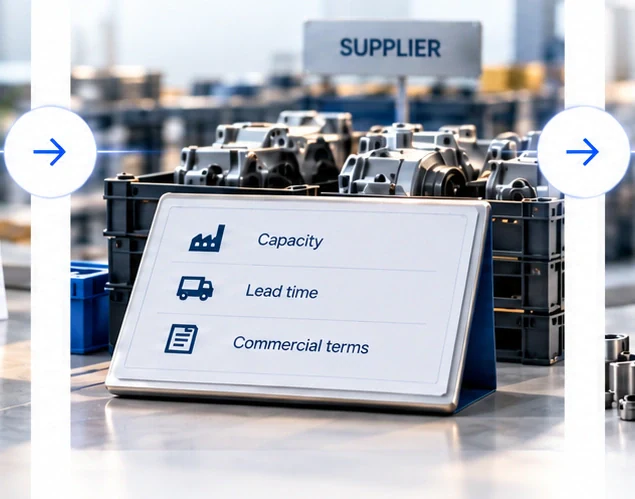 Supplier commitment: Understand capacity, lead-time exposure and commercial commitments. The embedded arrows connect this consideration with supplier follow-through.
