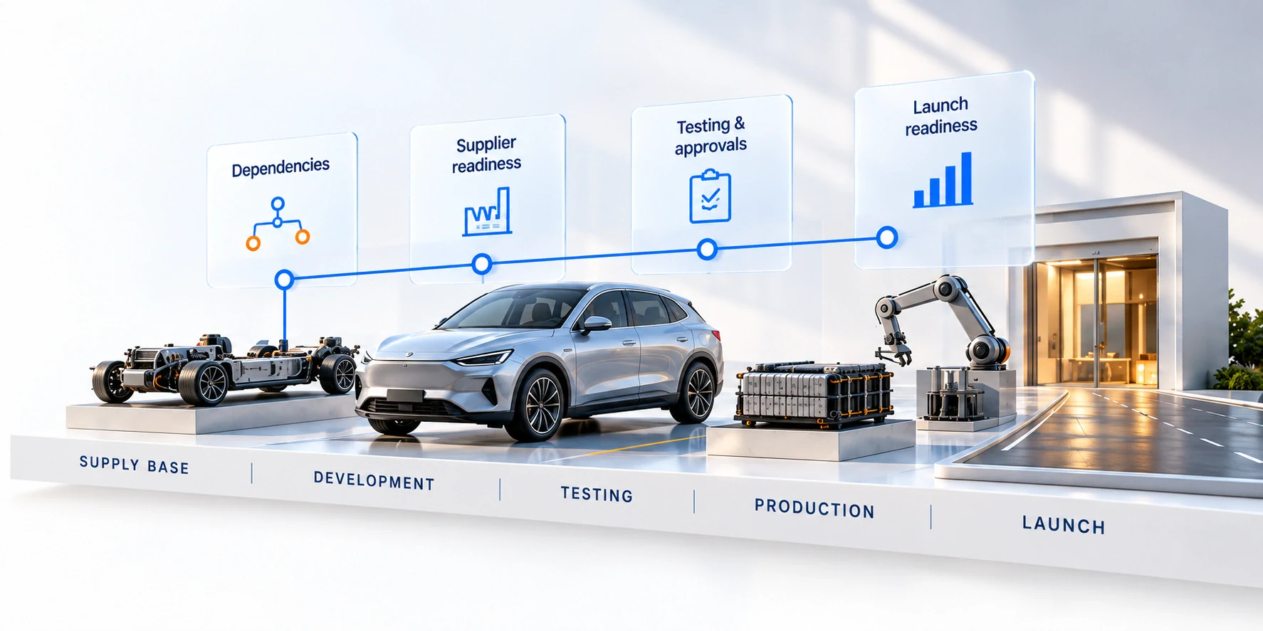 Programme dependencies, supplier readiness, testing and approvals and launch readiness are connected management considerations.