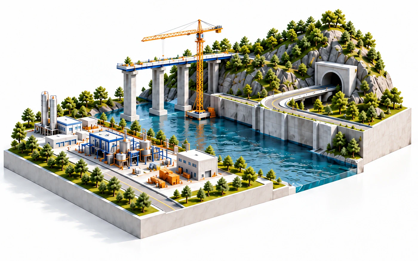 Illustrative project environment combining bridge, tunnel and site infrastructure