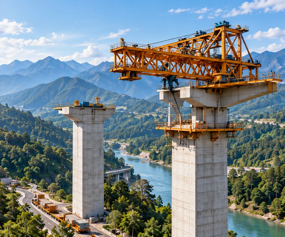Bridge deck and launching equipment illustrating physical site delivery