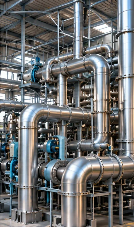 Installed silver operating pipework