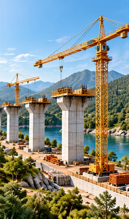 Multispan viaduct and crane site activity