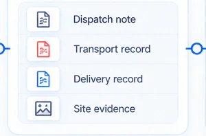 Dispatch note, transport record, delivery record and site evidence.