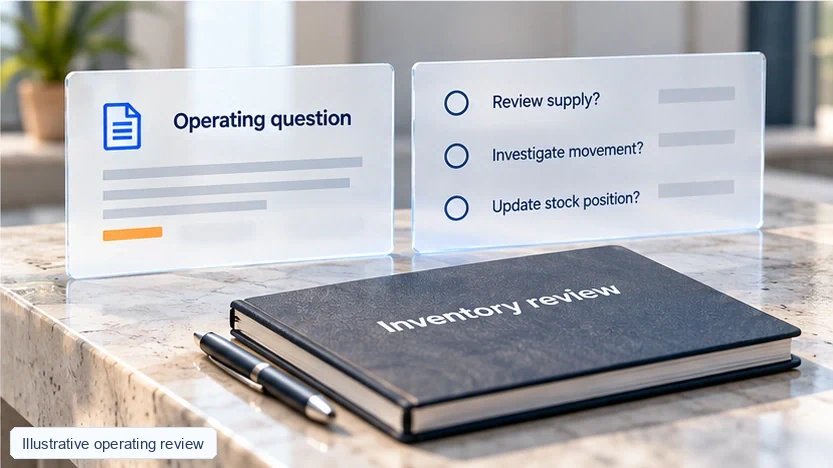 Illustrative review asks whether supply, movement or stock position needs investigation.