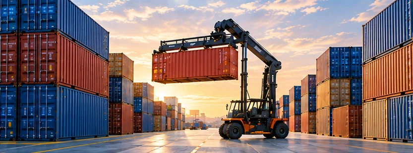 Generic container handling setting representing supply and inventory review.