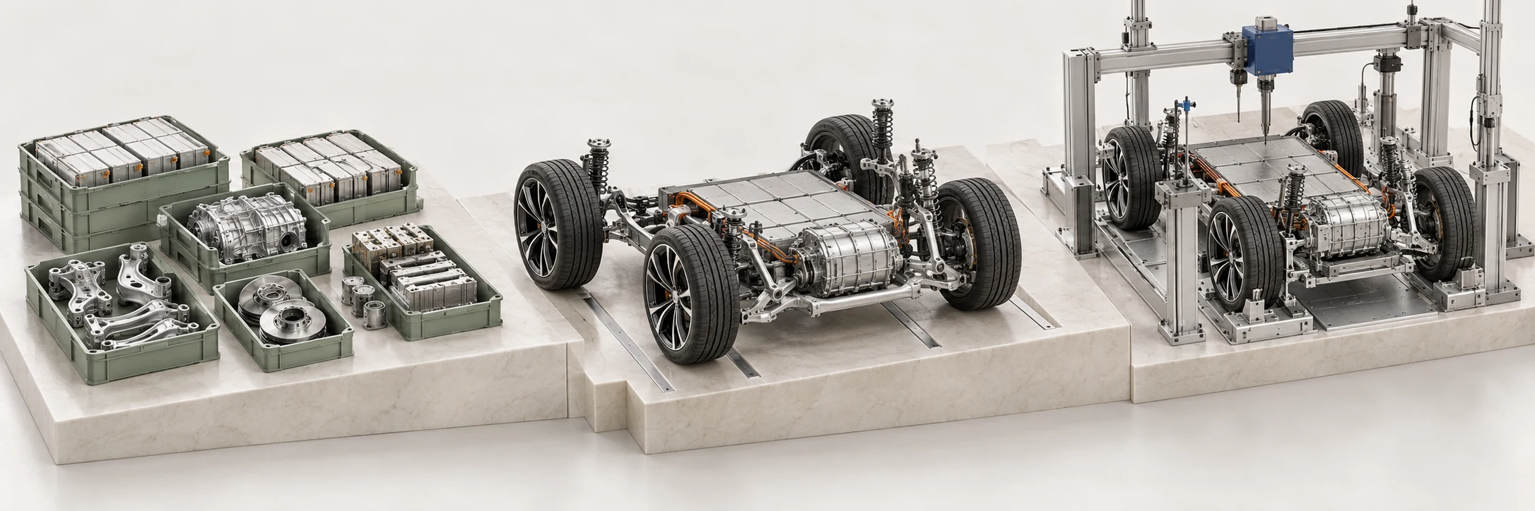 Conceptual artwork connecting vehicle components, supplier inputs and product validation